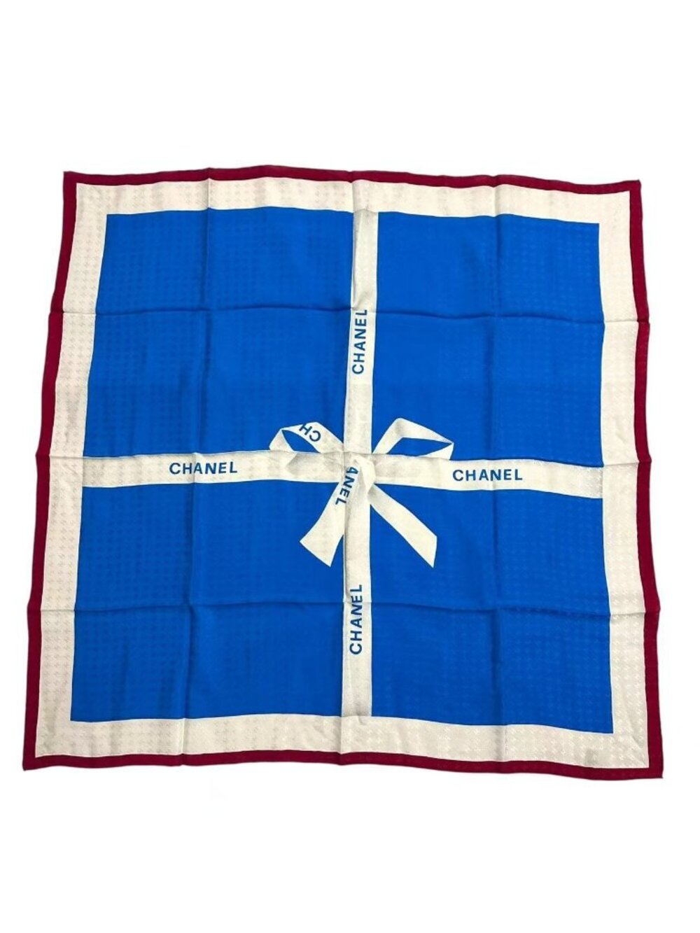 Chanel Ribbon Pattern Silk Scarf Blue